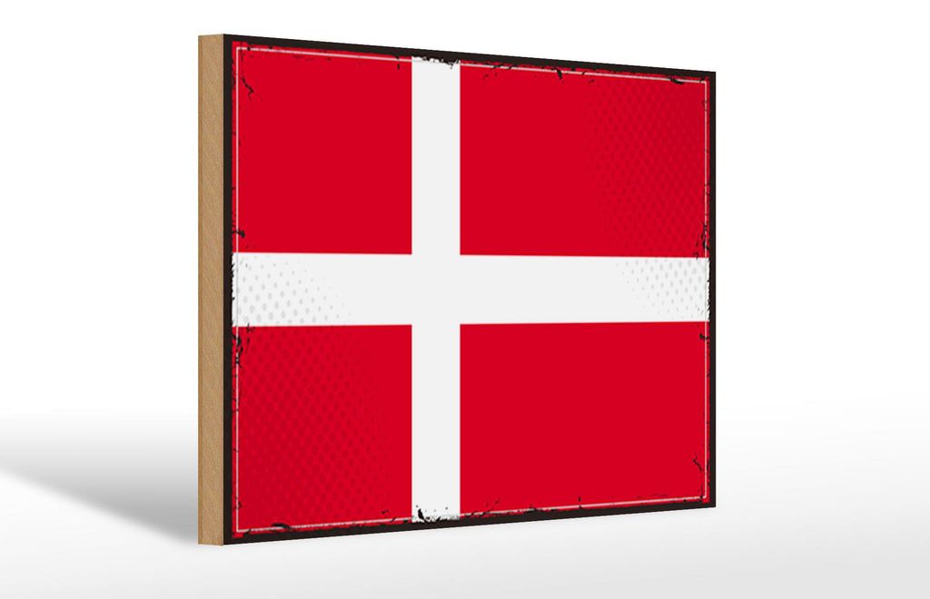 Holzschild Flagge Dänemark 30x20cm Retro Flag of Denmark Produktbild 