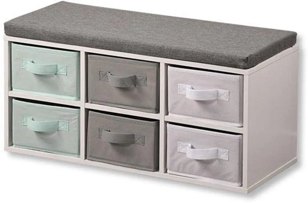 Banc pour enfants en bois blanc avec coffres de rangement pratiques