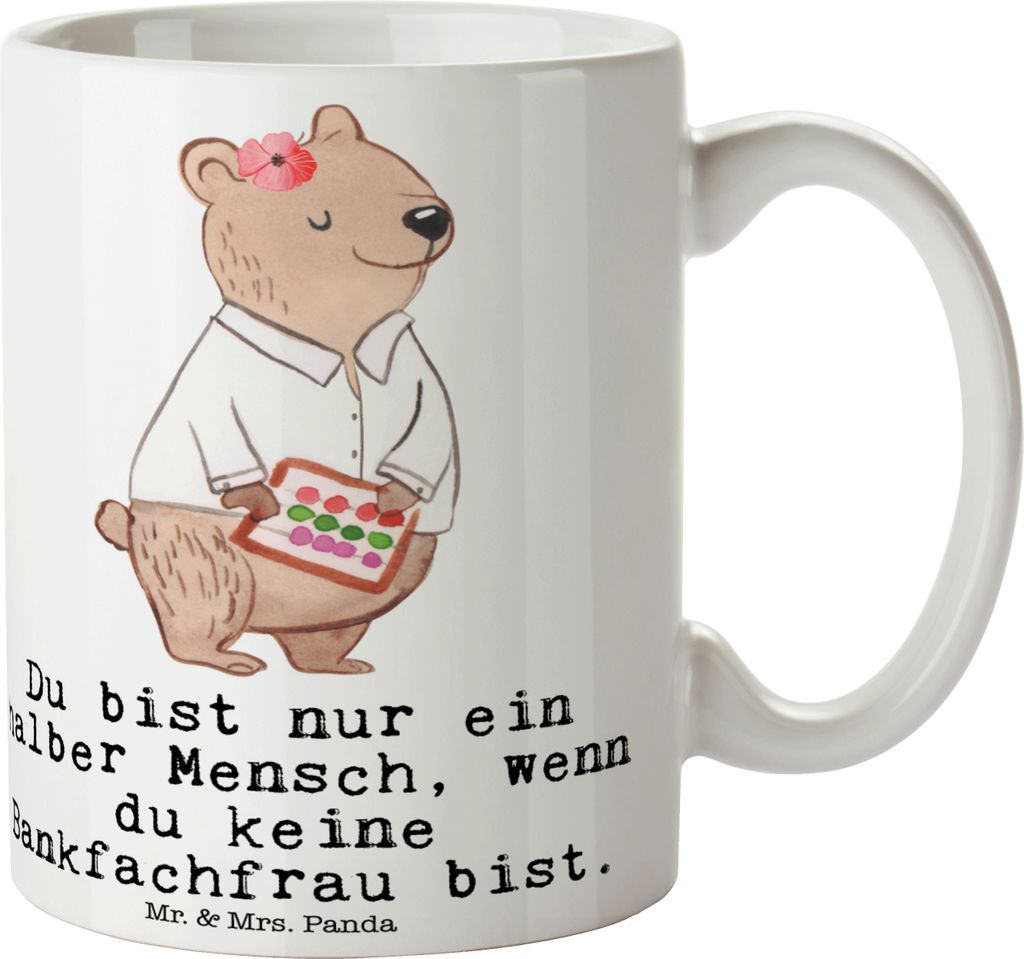 Mr. & Mrs. Panda Becher Bankfachfrau Herz - Weiß - Geschenk, Kaffeebecher, Tasse mit Motiv, Lustig, Bankangestellte, Beruf, Ausbildung, Spruch, Be...