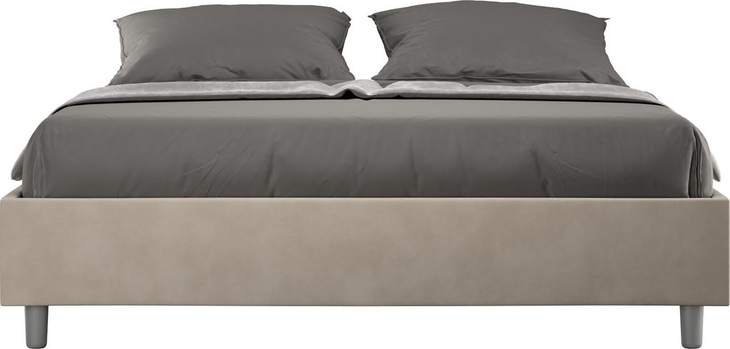 ITYHOME - Gepolstertes Bett mit Bettkasten 140x210 mit Mikrofaserbezug Sandfarbe Azelia