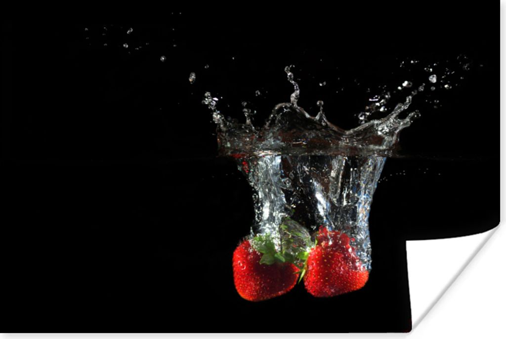MuchoWow Poster Erdbeeren - Obst - Wasser - Schwarz - Rot 180x120 cm - Fotoplakat