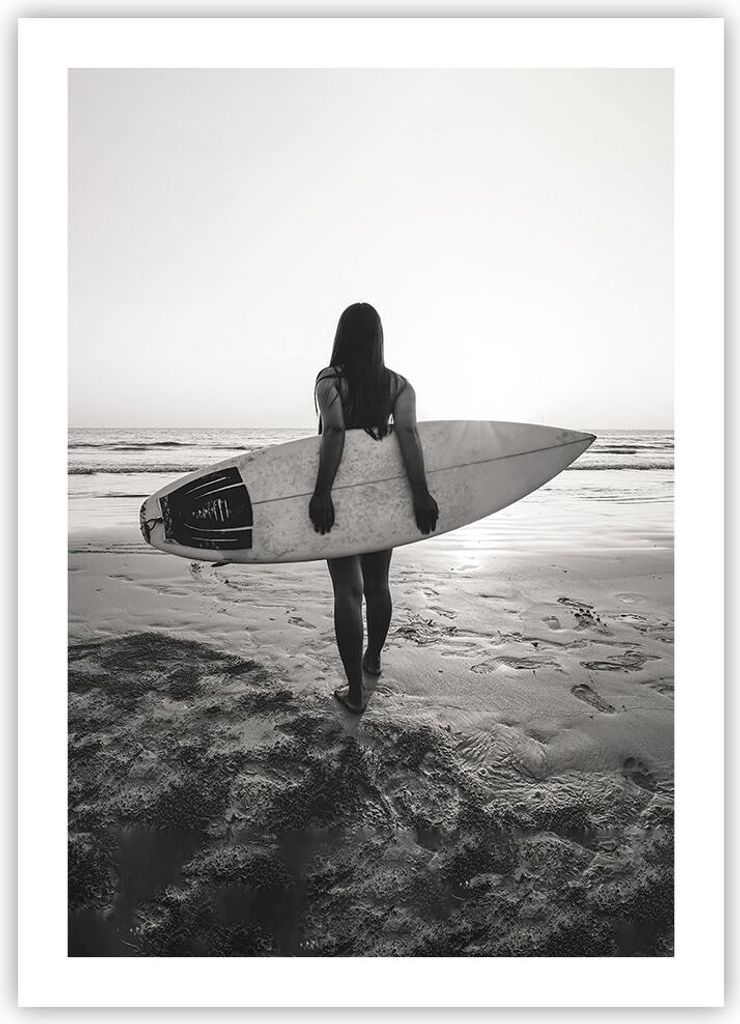 Poster - Poster ohne Rahmen - Frau Strand Surfen - 50x70 cm - Wand Bild - Wanddeko - Wandbilder - Kunstposter - Wandposter - Bilder - Kunstdruck - ...