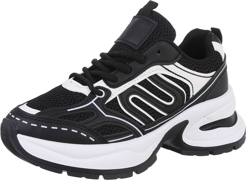 Ital-Design Damen Freizeitschuhe Textiloptik, Lederoptik Sneakers Low 88519402 Schwarz Gr. 39