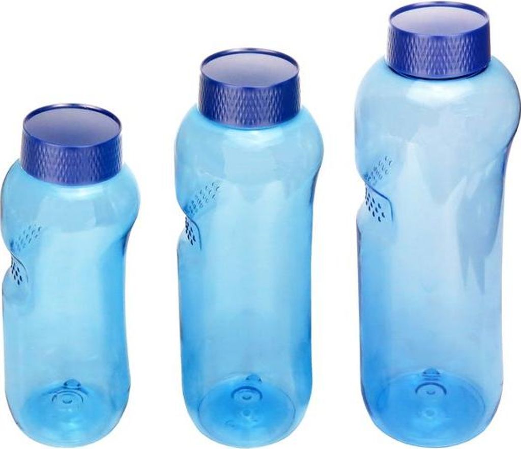 3x Kavodrink Trinkflasche aus Tritan 0,5 + 0,75 + 1,0 Liter, ohne Weichmacher & BPA enthält neue blaue Deckel mit integrierter Dichtung auslaufsicher