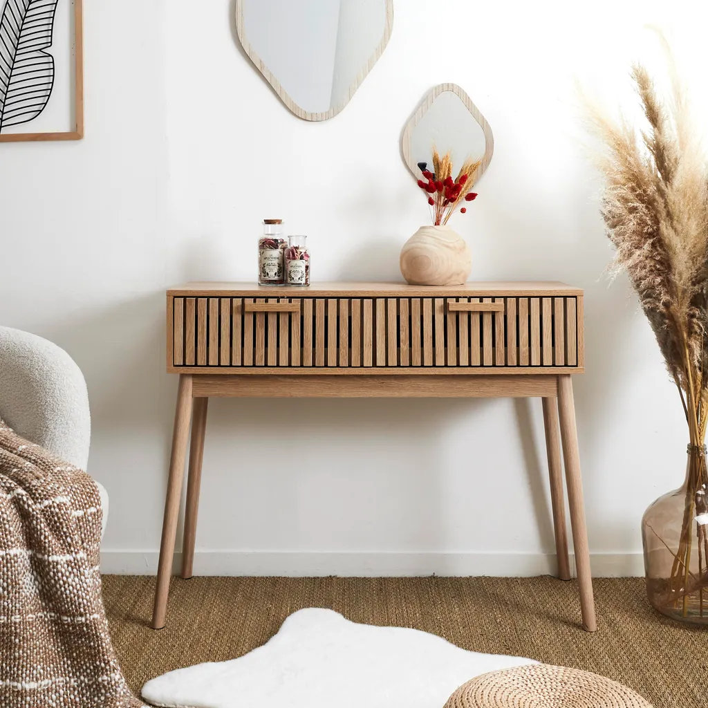Console Klaus en bois naturel 2 tiroirs style scandinave