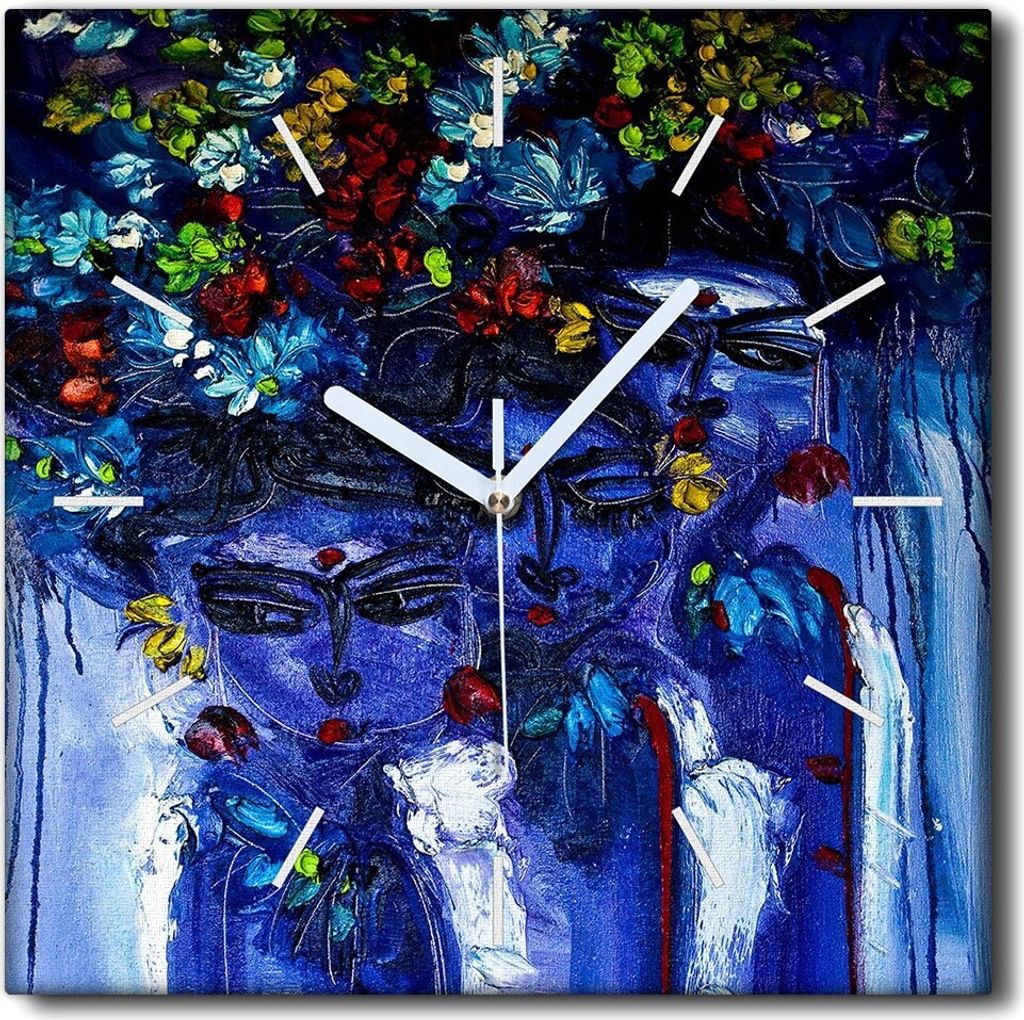 Coloray Uhr auf Leinwand 30x30 cm Wand Uhr Dekoration Wohnzimmer Segeltuch weiße Zeiger -Indien blüht Menschen