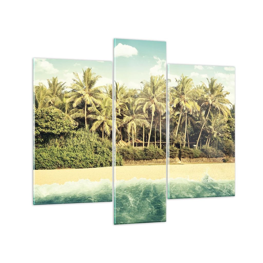 Bilder auf glas - 3 Teile - Natur Strand Palmen - 95x80cm - Glasbilder - Wandbilder - Bilder - zum Aufhängen bereit - Wanddekoration aus Glas - Gl...