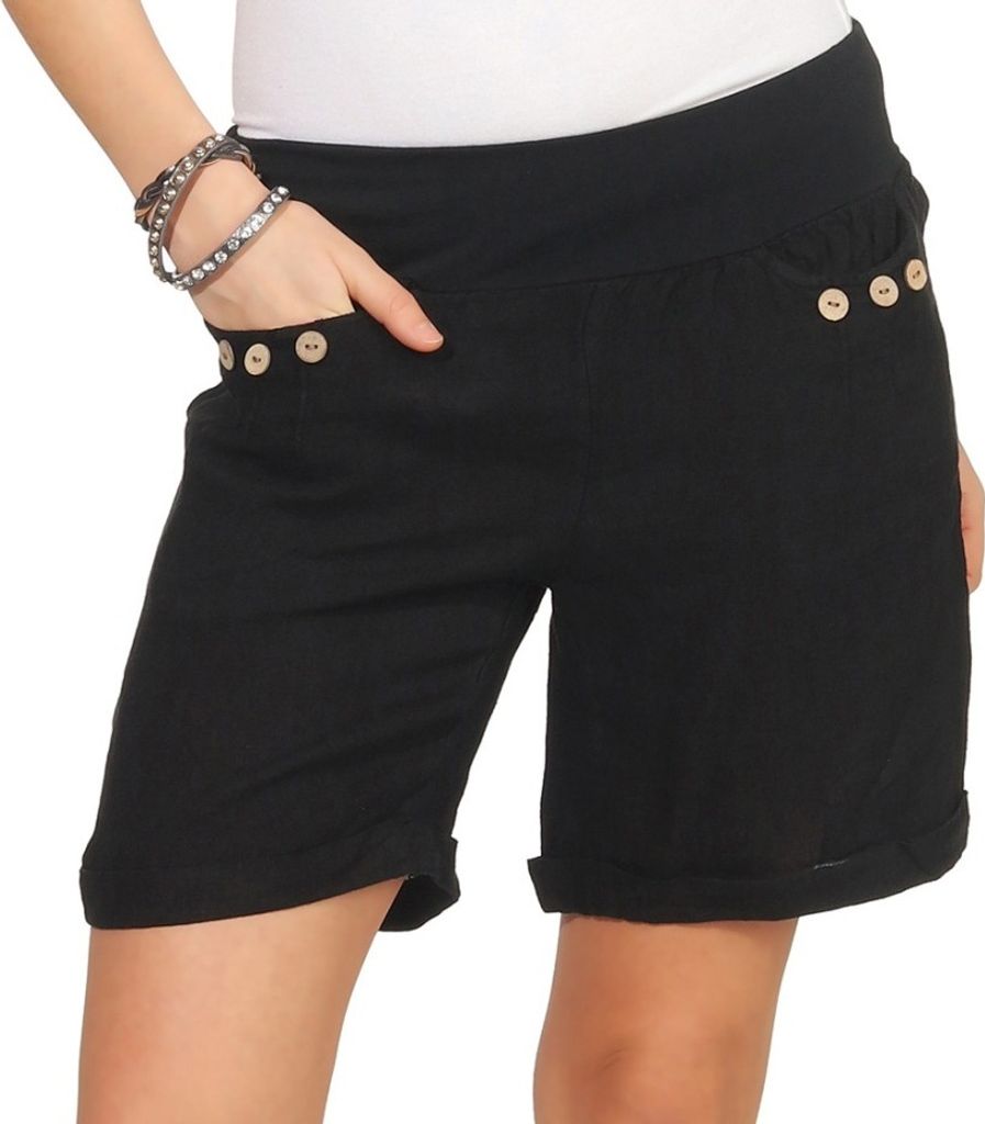 293 Mississhop Damen Leinenshorts Bermuda lockere kurze Hose Freizeithose 100% Leinen Shorts mit drei Knöpfen Sommer Strand Schwarz XL