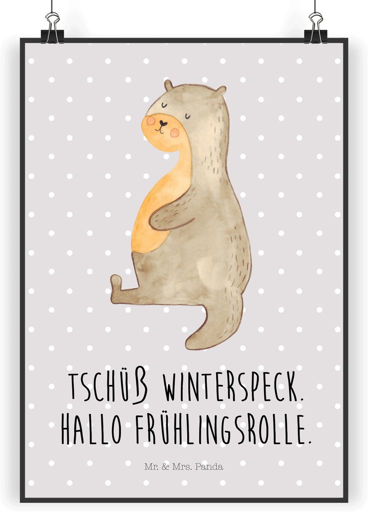 Mr. & Mrs. Panda Bild Otter Bauch DIN A3 - Grau Pastell - Geschenk, Seeotter See, typografie poster, drucke, Wandbild, Plakat, Posterdruck, Sportmu...