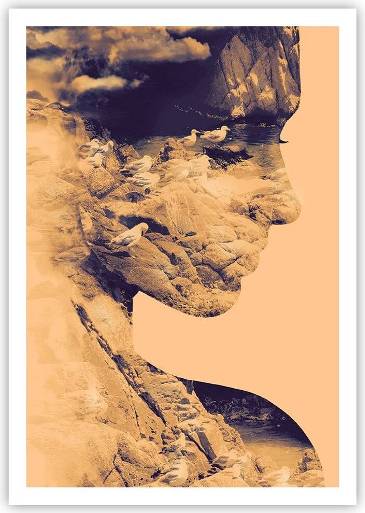 Poster - Poster ohne Rahmen - Frau Vögel Fotomontage - 70x100 cm - Wand Bild - Wanddeko - Wandbilder - Kunstposter - Wandposter - Bilder - Kunstdr...