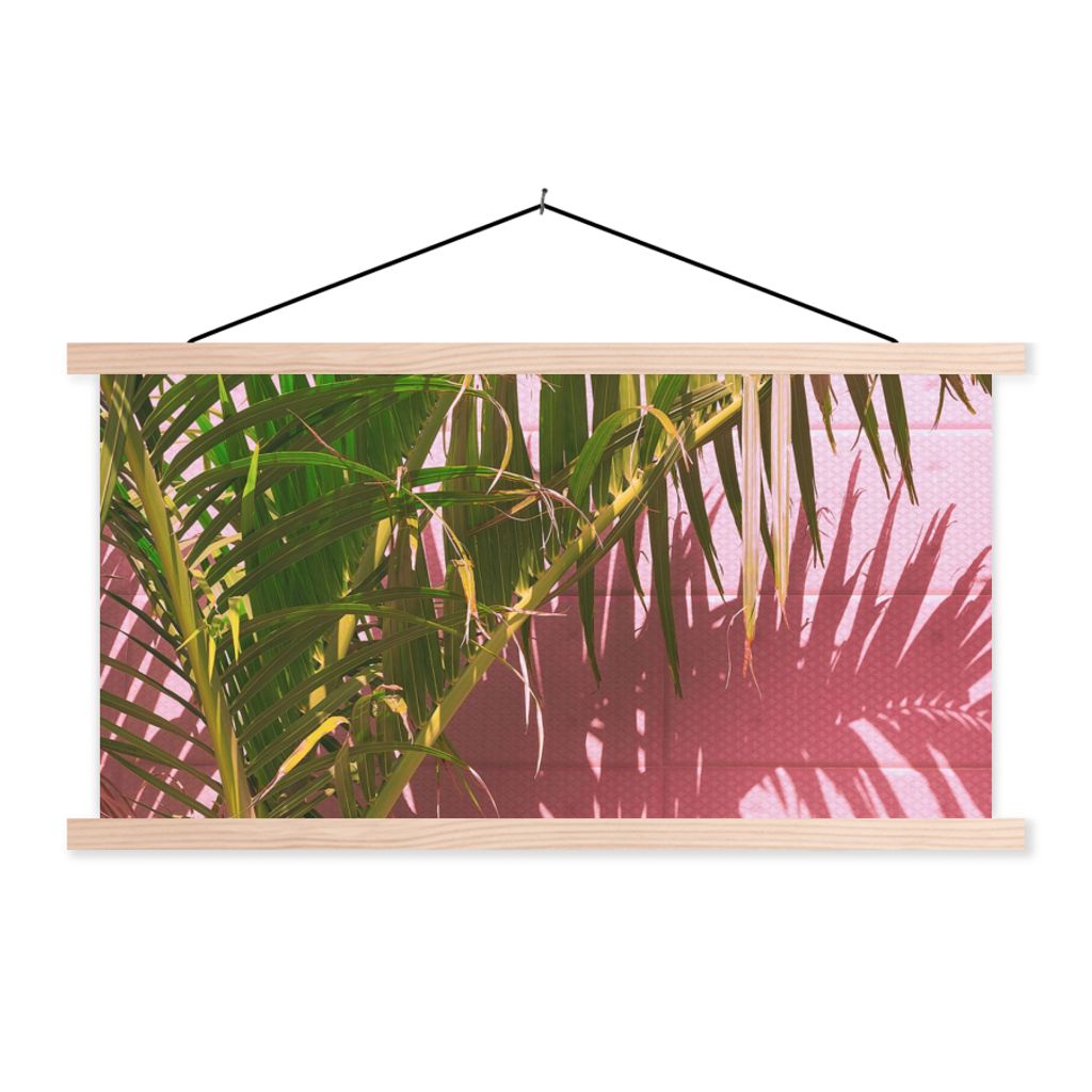 MuchoWow Textilposter Pflanze - Sommer - Tropisch - Rosa 120x60 cm mit holzfarbenen Rahmen - Klemmleiste