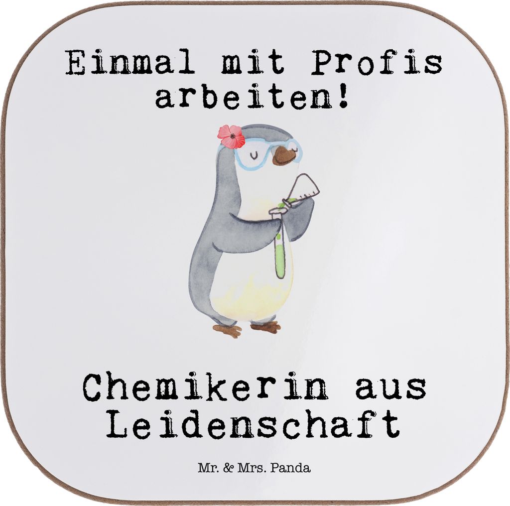 Mr. & Mrs. Panda Untersetzer Glas Chemikerin Leidenschaft - Weiß - Geschenk, Forschung, bieruntersetzer, Studium, Tassenuntersetzer, gläserunters...