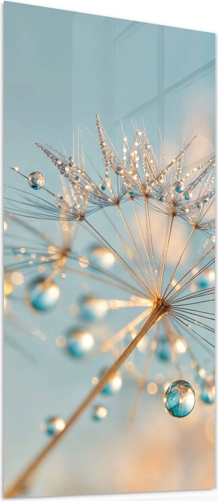Glasbild 40x80cm in XXL für Wohnzimmer, Schlafzimmer Motiv Pusteblume Wassertropfen