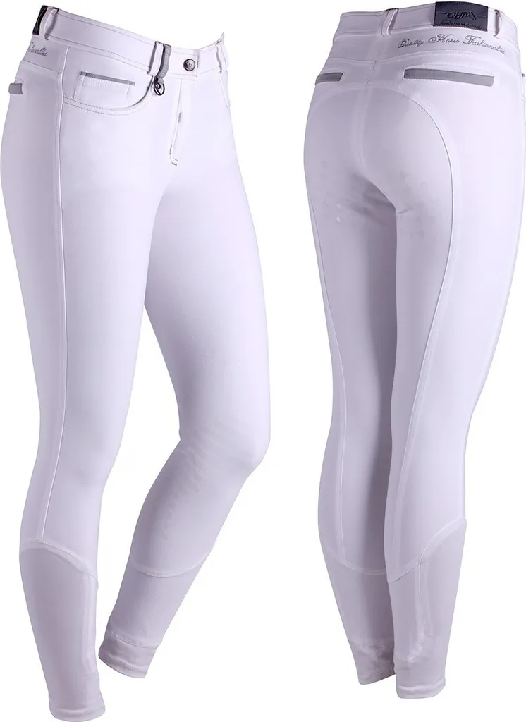 Pantalon de concours QHP Chaney blanc pour cavalière - Grip intégral 44