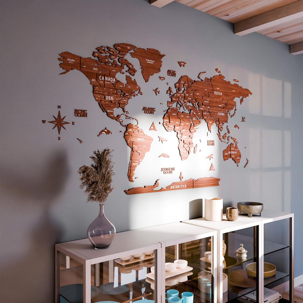 Carte du monde en bois art mural - 3D carte d'affichage en Image du produit 