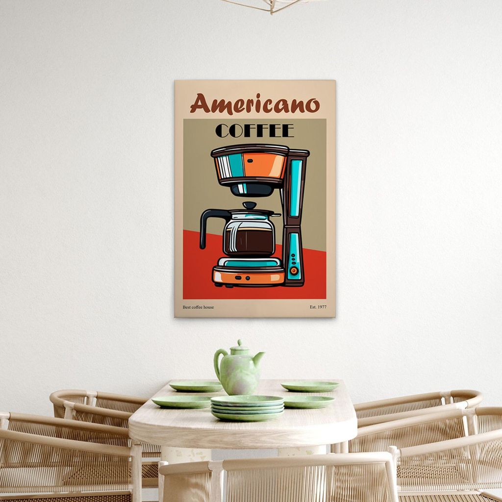 TADESSI Leinwandbild Blechschild Retro Look Kaffee - Wandbild 60 x 90 cm - Kunstdruck auf Leinwand in Bunt Beige - M1-No.51761