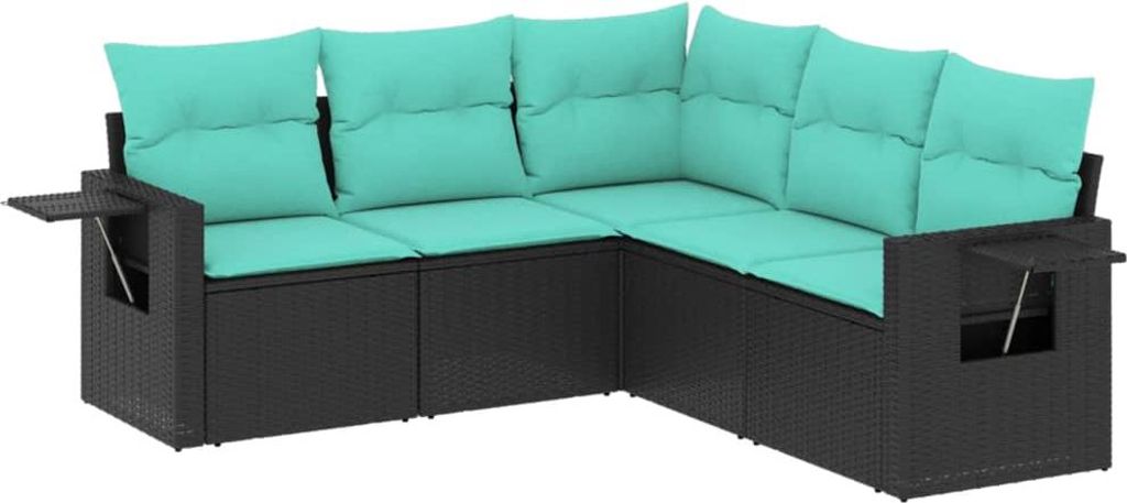 vidaXL 5-teiliges Gartensofa-Set mit Kissen, schwarzes Polyrattan