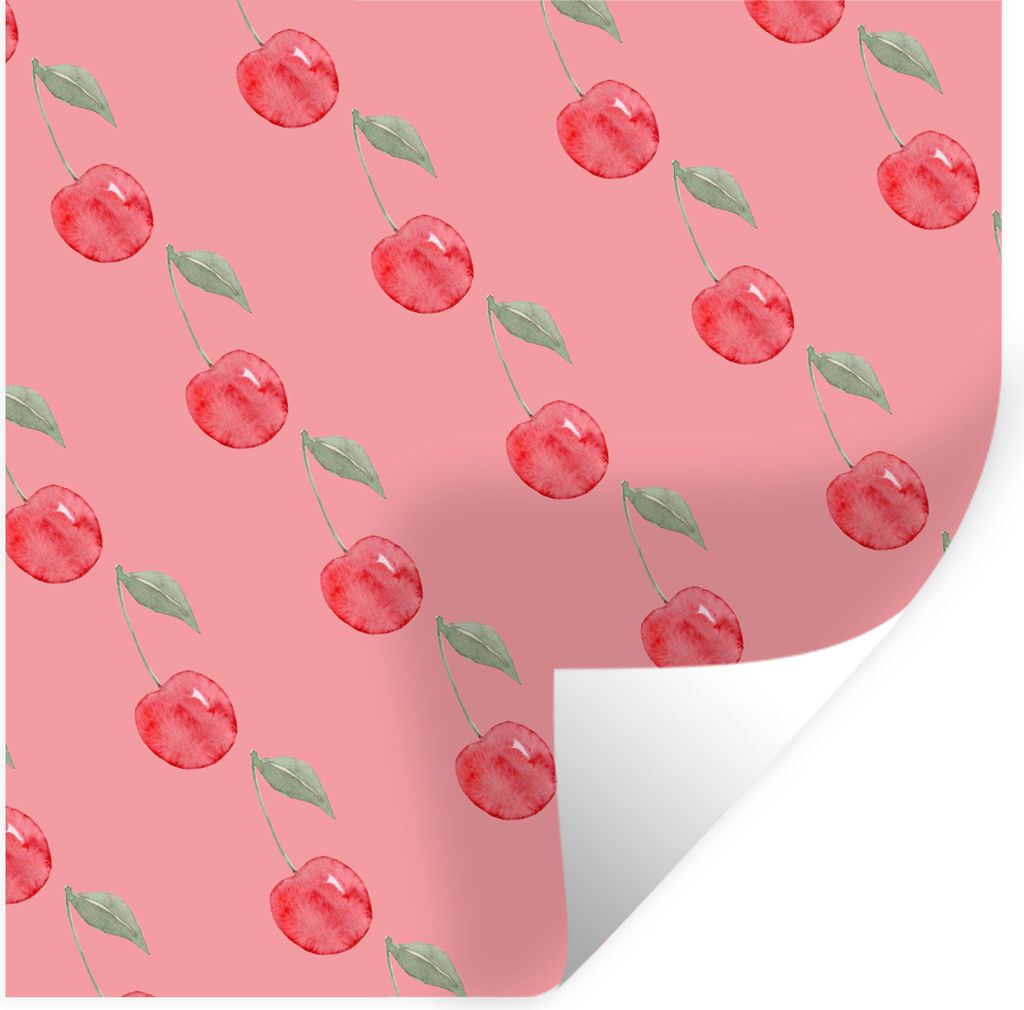 MuchoWow Wandtattoo Wandsticker Wandaufkleber Kirschen - Aquarell - Rosa 50x50 cm Selbstklebend und Repositionierbar - Selbstklebend - Fototapeten