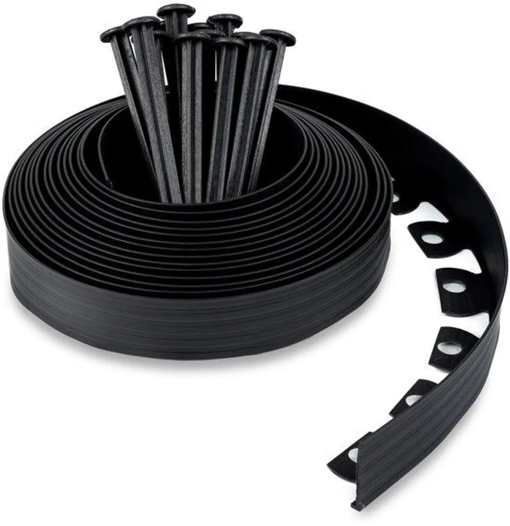 Bordure de pelouse souple noire 10m avec 30 piquets de fixation inclus