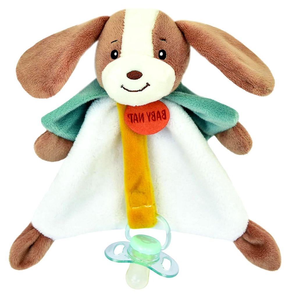Kuscheltier mit Schnullerbefestigung, Lucien der Hund, 17 cm