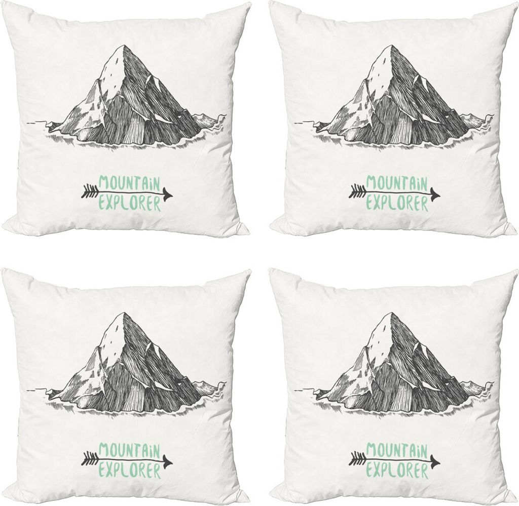 ABAKUHAUS Erkunden Kissenbezug Set (4 Stück), Sketch Gebirge Pfeil, Moderner Doppelseitiger Digitaldruck, 40 cm x 40 cm, Koksgraue Mint Green