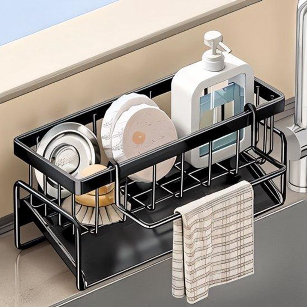 Famanu Gootsteenorganizer Edelstahl - Schwarz, mit Abflussdesign