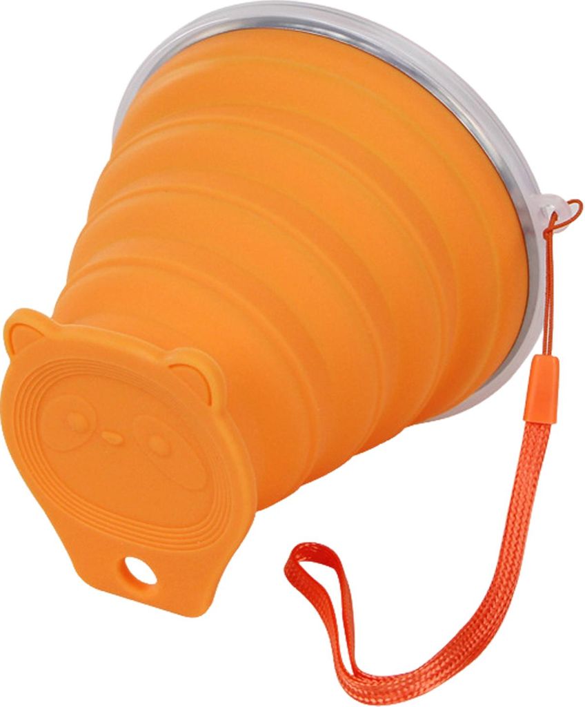 Faltbarer Wasserbecher aus Silikon mit Umhängeband, Weithalsdesign, auslaufsichere tragbare Wasserflasche mit transparentem Deckel