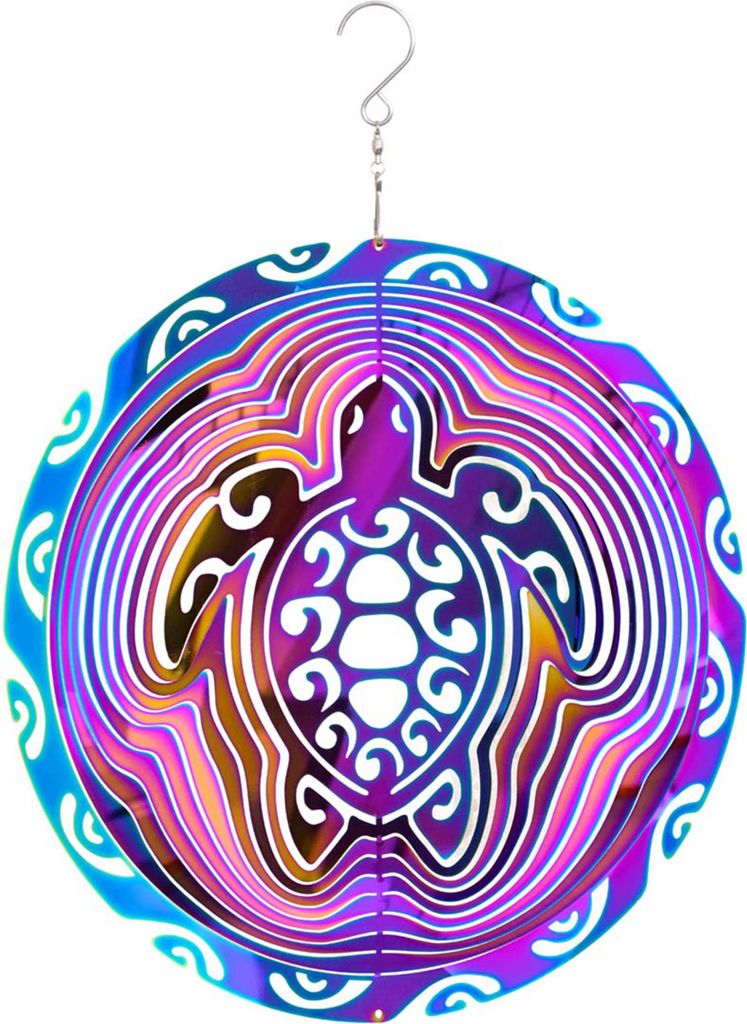 Kinetic Art: Metal Hanging Wind Spinner: 3D Vibrant Turtle