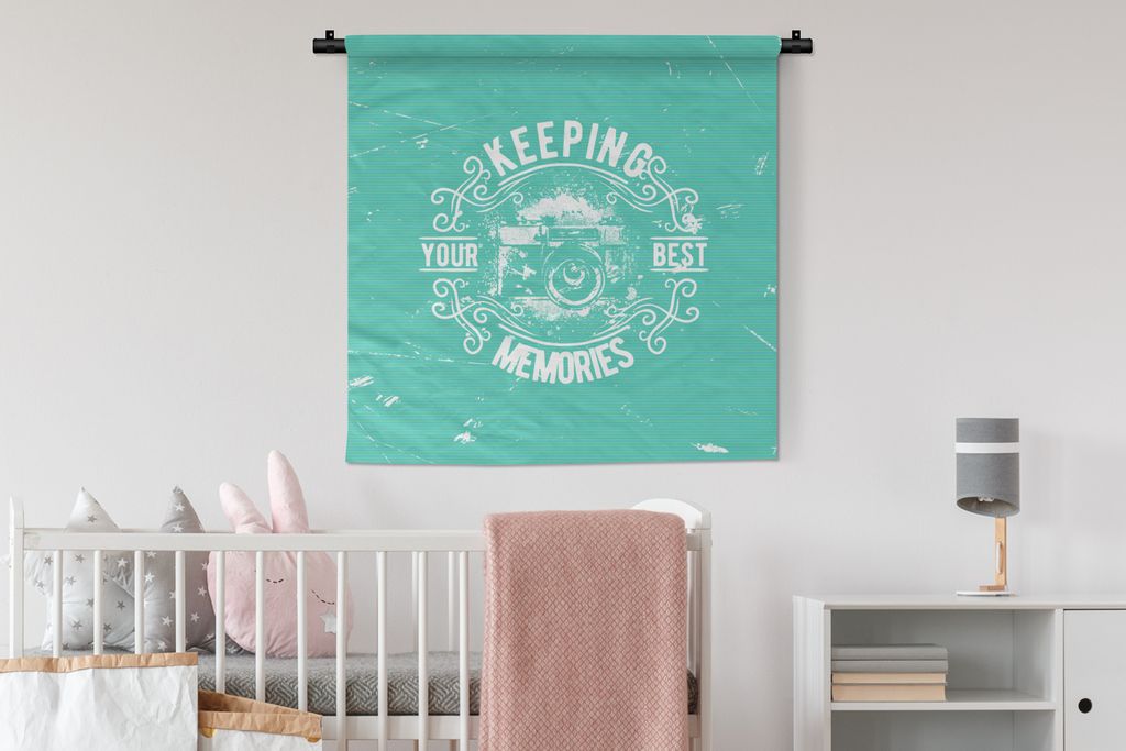MuchoWow Wandteppich Wandbehang Jahrgang - Kamera - Text 90x90 cm Tapisserie Dekoration Wandtuch - Wandaufhänger