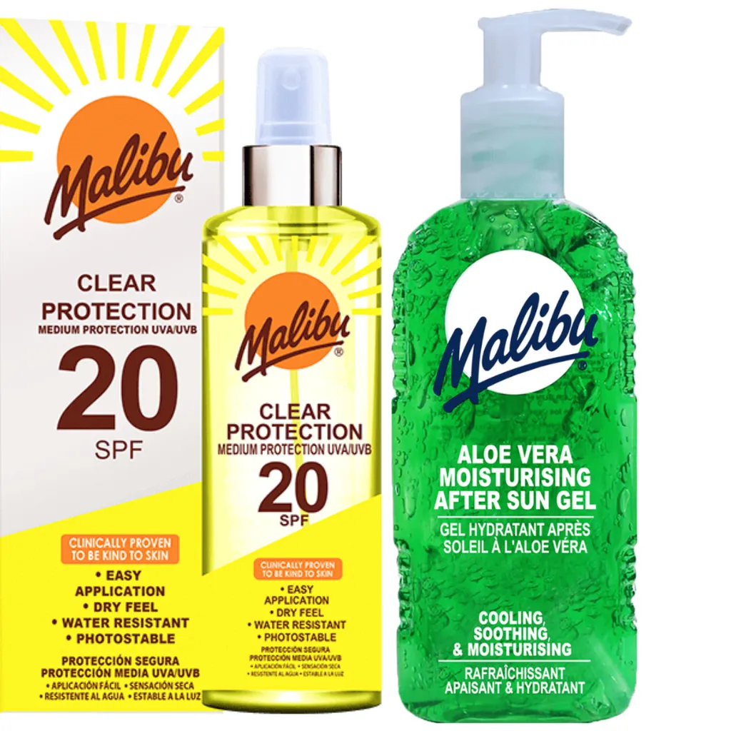 Trattamento Solare Malibu: Spray SPF20 250ml e Gel Aloe 200ml