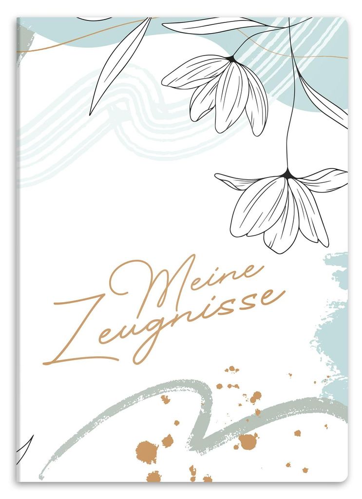 Urkundenmappe DIN A4, stabile Dokumentenmappe, Präsentationsmappe für Urkunden mit floralem Muster, mintgrünes Design, für Kinder, Jugendliche,...
