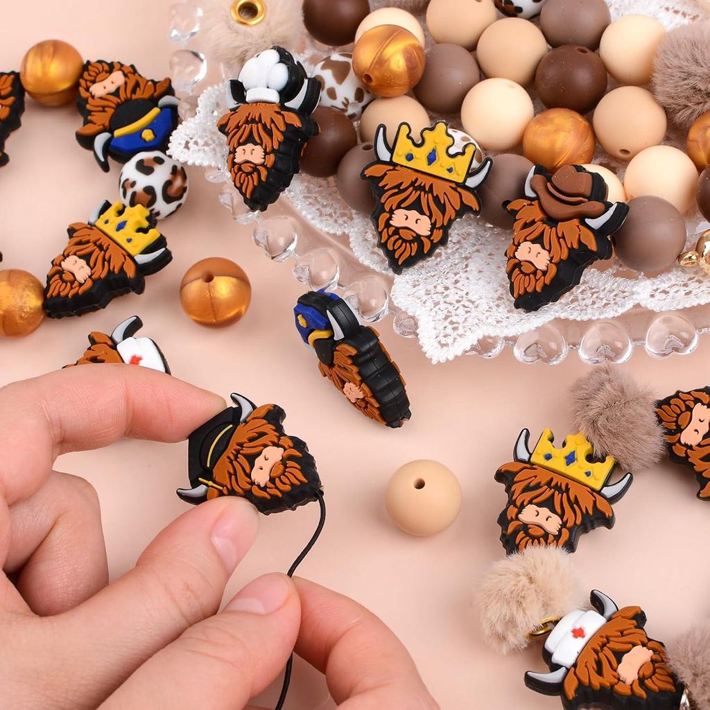 Siliconenperlen 12 Sets Bulk Braune Serie Fokussierte Hochland Kuhperlen Unregelmäßige und Runde Abstandperlen für DIY Stift Handwerkliche Herst...