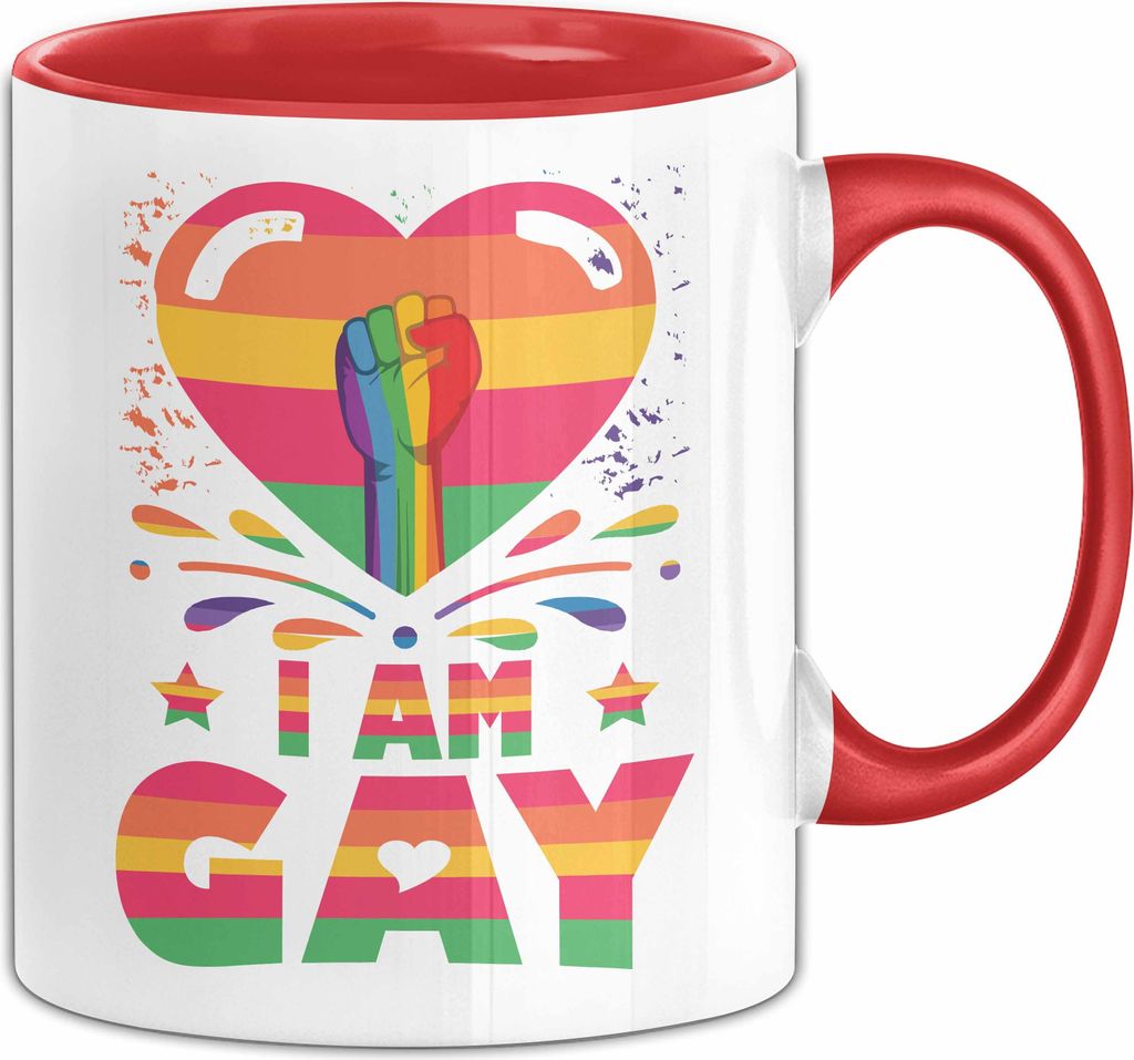 LGBTQ Tasse Geschenk Lesben Schuwle Geschenkidee Gay Pride I Am Gay Kaffee-Becher (Rot)