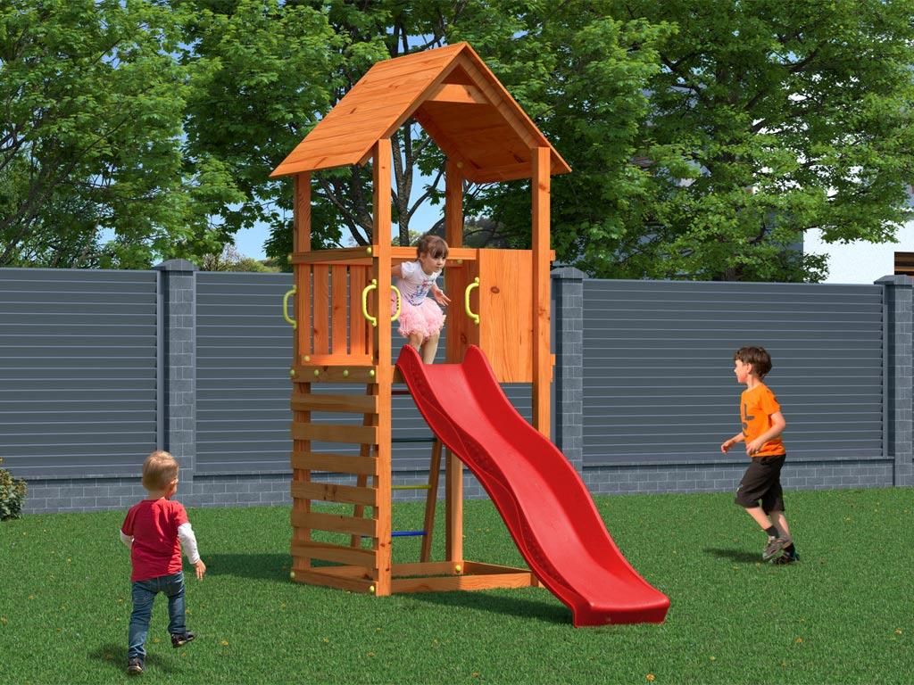 Belladoor Teakfarben 180x120x120 cm Spielturm Bento 1, Fichtenholz Imprägniert Witterungsbeständig, Erweiterbar Mit Rutsche Schaukel Kletterwand,...