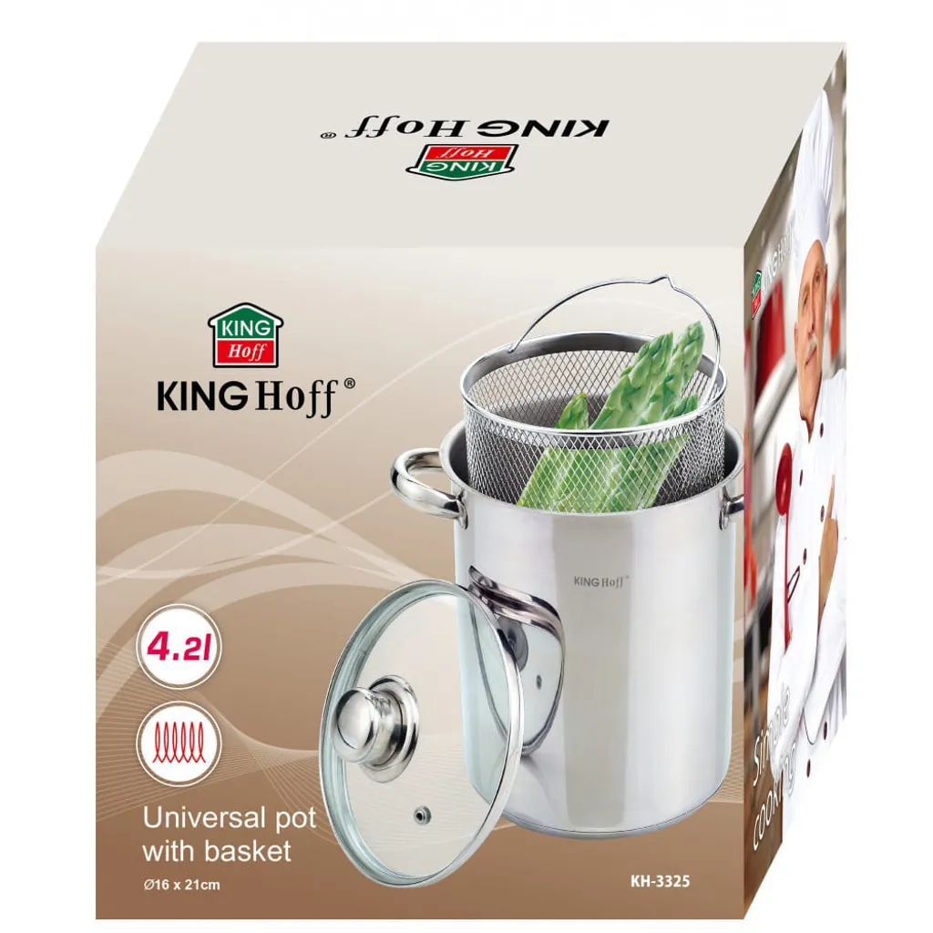 Marmite à Pâtes Haute 4,2L en Inox avec Couvercle pour Cuisine Familiale