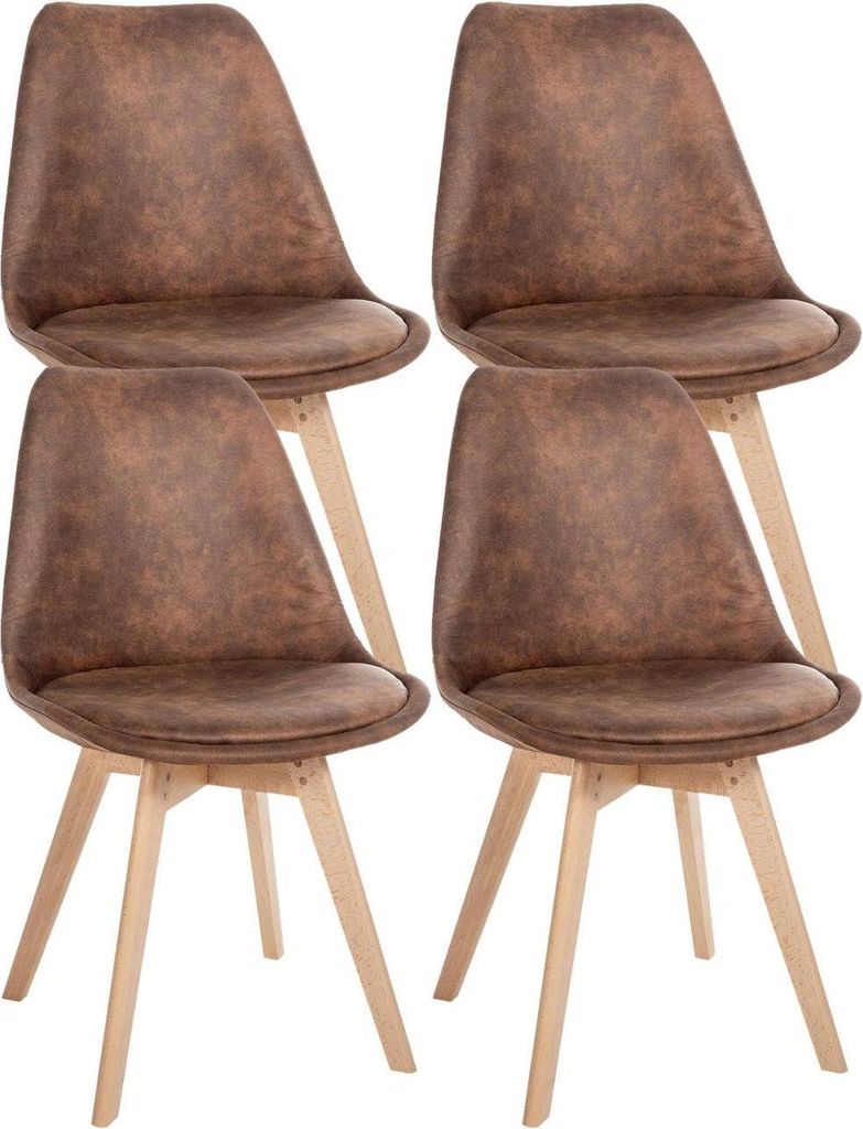 4-teiliges Esszimmerstuhl-Set – Küchenstühle – bequem und leicht zu reinigen | Farbe: Braun | Material: Kunstleder