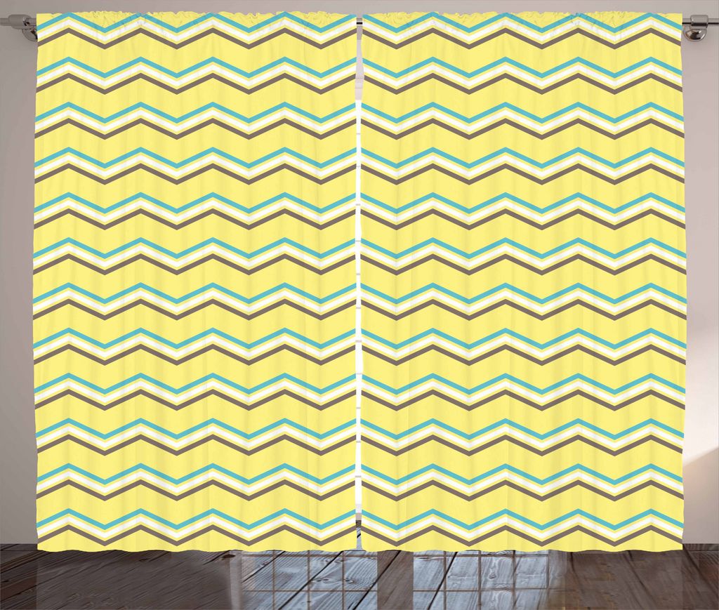 ABAKUHAUS Yellow Chevron Rustikaler Vorhang, Retro Zickzack, Wohnzimmer Universalband Gardinen mit Schlaufen und Haken, 280 x 225 cm, Anthrazit gra...