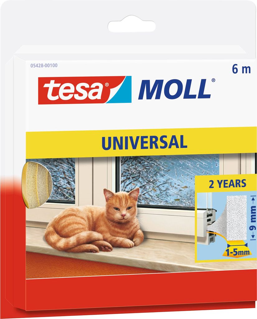 tesamoll Fensterdichtung Schaumstoff (1 x 6 m) - Profil: 9 mm x 6 mm - weiß