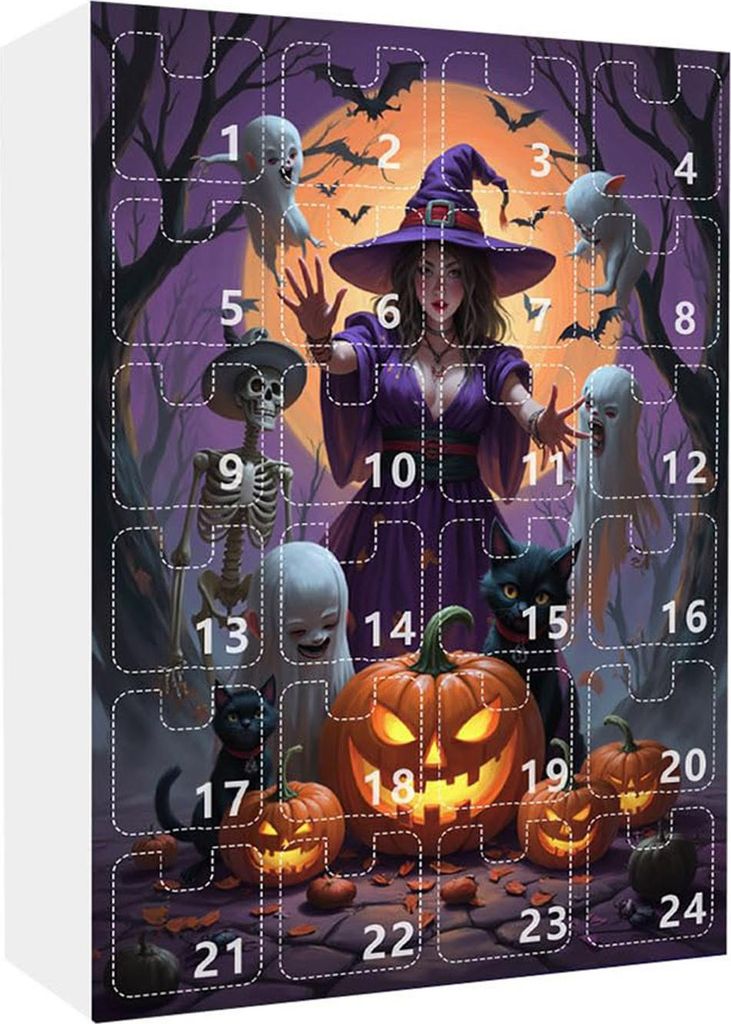 Horror-Halloween-Adventskalender, vielseitige festliche Party, 24 Tage gruseliger Countdown-Anhänger, Urlaubsgeschenke für Jungen und Mädchen