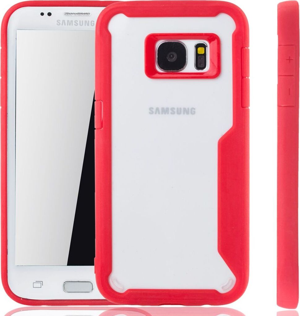 Rote Premium Samsung Galaxy S7 Edge Hybrid-Editon Hülle | Unterstützt Kabelloses Laden | aus edlem Acryl mit weichem Silikonrand Rot