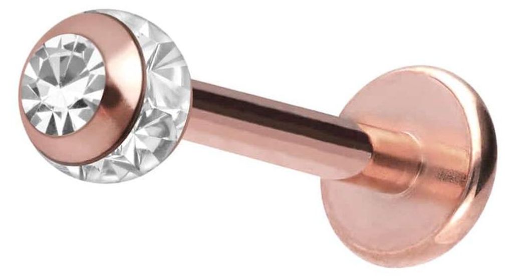 Ohrpiercing, Nasenpiercing Chirurgenstahl Labret EPOXY-RING-KUGEL + KRISTALL RoséGold Stablänge: 11mm + Stabstärke: 1,2mm + Kugelgröße: 3mm