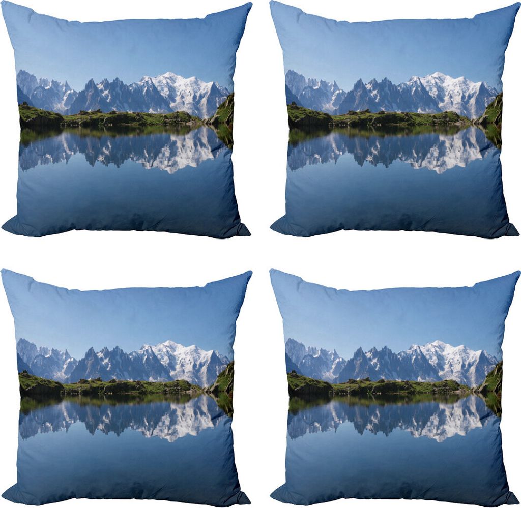 ABAKUHAUS See Kissenbezug Set (4 Stück), Mont Blanc Alpen Frankreich, Moderner Doppelseitiger Digitaldruck, 40 cm x 40 cm, Blassblau Weiß Grün