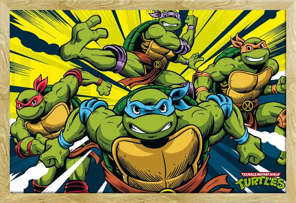 Poster TMNT Turtles in Action avec Cadre Shinsuke Maxi MDF Hêtre 61x91