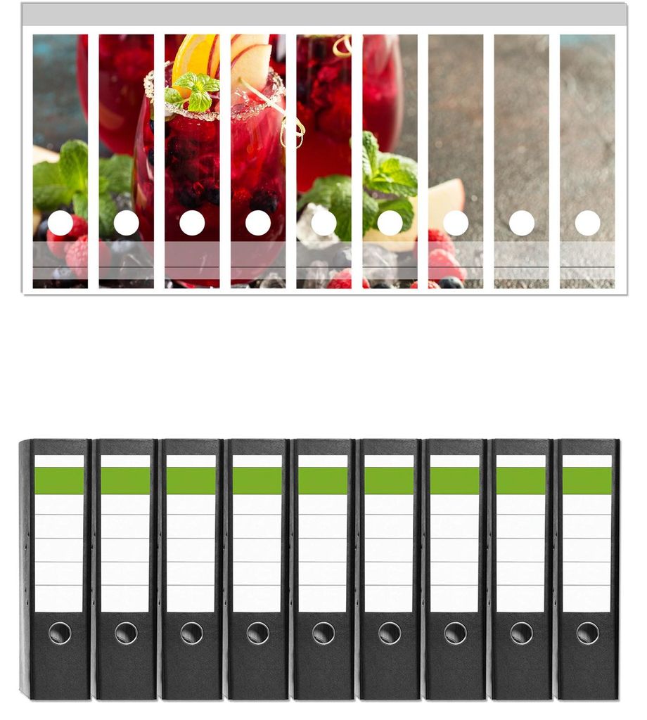 Wallario 9 Stück breite Ordner inkl. Klebeetiketten mit Motive Sommerlicher Wildbeerencocktail - Set mit Rückenschildern / Ordnerrücken Stickern