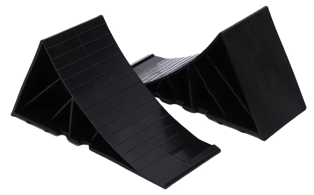 Lot de 2 cales de roue noires en PE robuste antidérapantes pour caravane