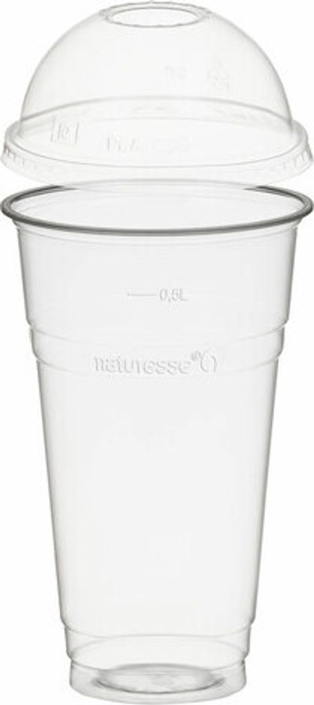 50x Trinkbecher 500ml + Domdeckel mit Rundloch aus Biokunststoff (PLA)
