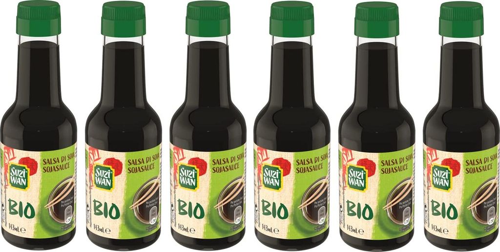6x Suzi Wan Salsa di Soia Biologica,Bio-Sojasauce,Glasflasche 143ml + Italian Gourmet Polpa di Pomodoro 400g Dose