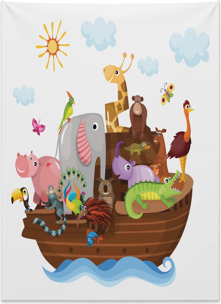 Abakuhaus Tiere Wandteppich, Tiere im Schiff Cartoon aus Weiches Mikrofaser Stoff Kein Verblassen Klare Farben Waschbar, 110 x 150 cm, Mehrfarbig