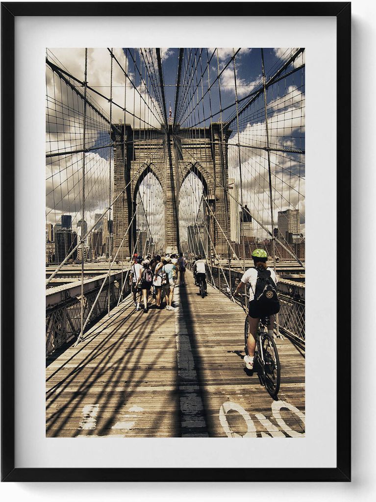 Blick auf die Brooklyn Bridge in New York– Wandbild mit Rahmen – Gerahmtes Bild – Wanddekoration – 50x70 cm – Schwarz Rahmen
