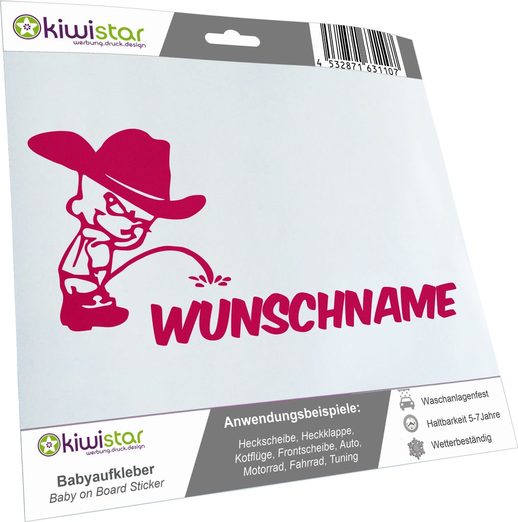 Kiwistar - Autoaufkleber - Piss on Wunschname - Cowboy - 16 cm - neonorange - Pissmännchen - Aufkleber für Auto, Laptop, Fahrrad, LKW, Motorrad M...